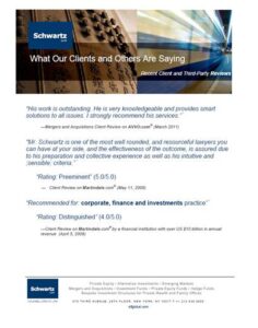 Small rectangular thumb image of Schwartz LLC flier "What our clients and others are saying"